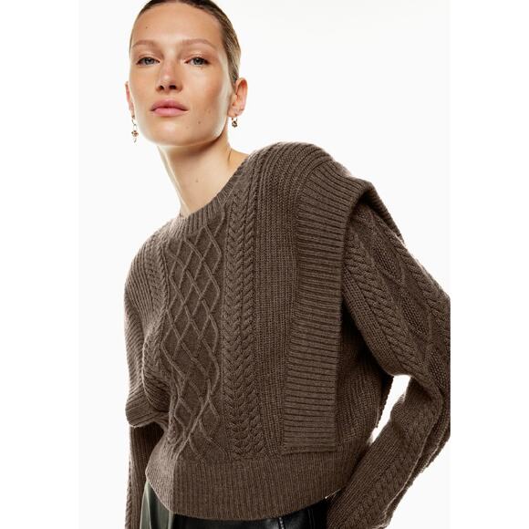 Babaton Seek Sweater Aritzia Chocolate Brown Jumper XS Merino Wool Cable Knit - Picture 3 of 14